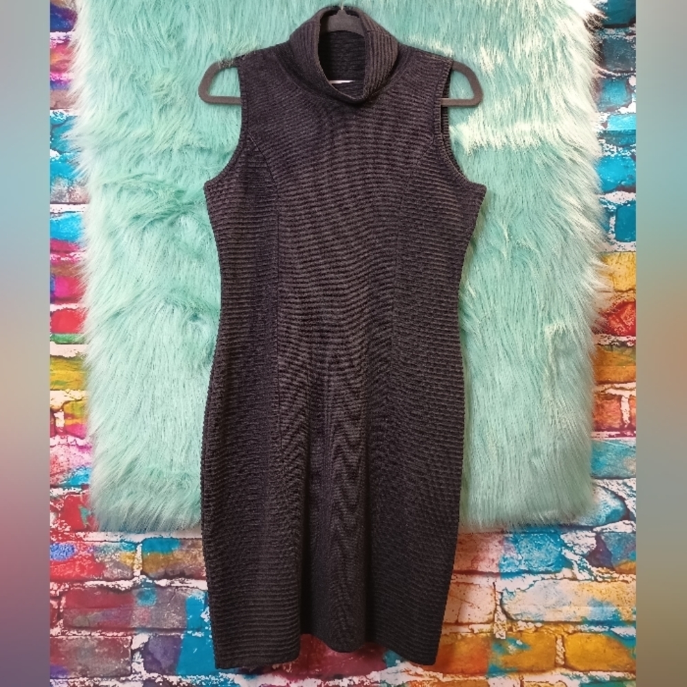 Calvin Klein Black Sleeveless Ribbed Cowl Neck Knit Sweater Dress Size M - Picture 5 of 10